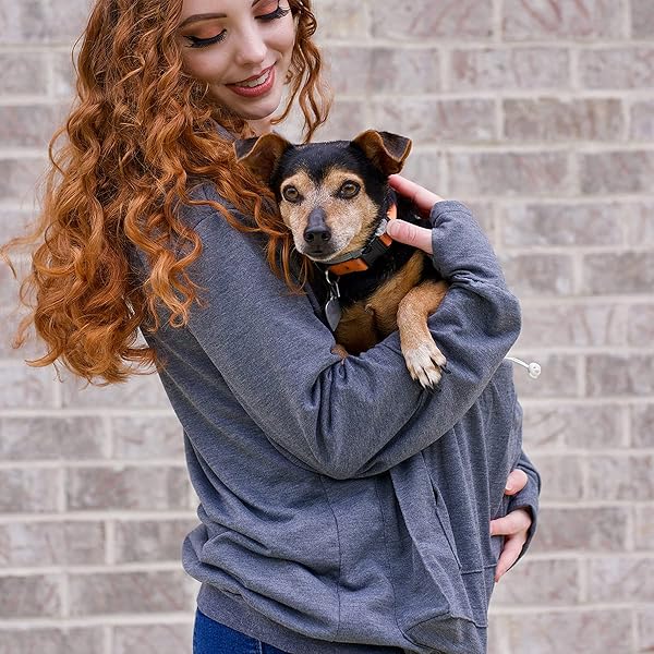 Kei Tomlison Unisex Big Pouch Hoodie Long Sleeve Pet Dog Holder Carrier Sweatshirt Dark Gray Medium for Comfortable Pet Travel - View 2 of 7