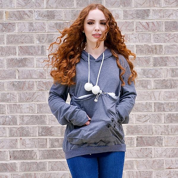 Kei Tomlison Unisex Big Pouch Hoodie Long Sleeve Pet Dog Holder Carrier Sweatshirt Dark Gray Medium for Comfortable Pet Travel - View 3 of 7