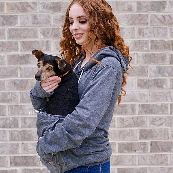 Kei Tomlison Unisex Big Pouch Hoodie Long Sleeve Pet Dog Holder Carrier Sweatshirt Dark Gray Medium for Comfortable Pet Travel - View 4 of 7