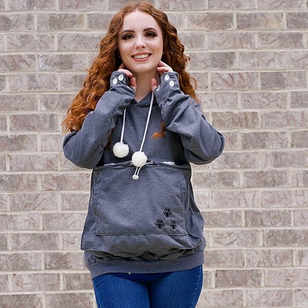 Kei Tomlison Unisex Big Pouch Hoodie Long Sleeve Pet Dog Holder Carrier Sweatshirt Dark Gray Medium for Comfortable Pet Travel - View 6 of 7