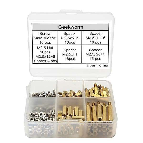 Geekworm Geekworm M2.5 Hex Brass Spacer Kit for Raspberry Pi 5/4B/3B+/3A+/Zero W - 100 Pcs with Storage Case