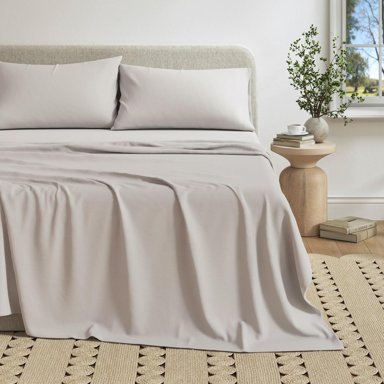 Great Bay Home Cotton Jersey Knit Twin Sheet Set Ultra Soft Stretchy Heathered Melange Grey Bed Sheets Cozy T Shirt Sheet and Pillowcase Set - View 9 of 9