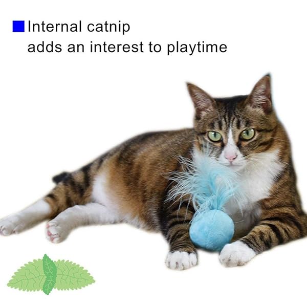 PETFAVORITES PETFAVORITES Furry Rattle Ball Cat Toy with Feather and Catnip Interactive Pom Pom Balls Soft Lightweight 2 Inch 3 Pack - View 3 of 9