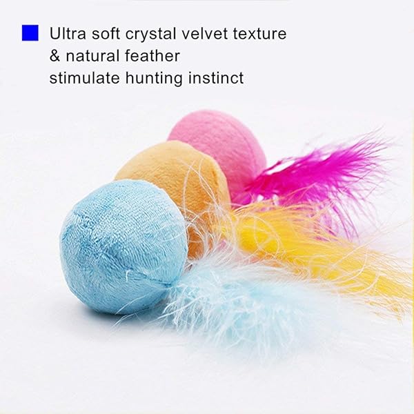PETFAVORITES PETFAVORITES Furry Rattle Ball Cat Toy with Feather and Catnip Interactive Pom Pom Balls Soft Lightweight 2 Inch 3 Pack - View 5 of 9