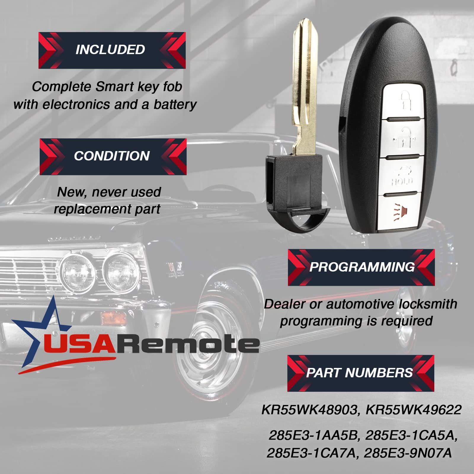 USARemote Key Fob Keyless Entry Remote for Nissan and Infiniti Models KR55WK48903 KR55WK49622 - View 3 of 6