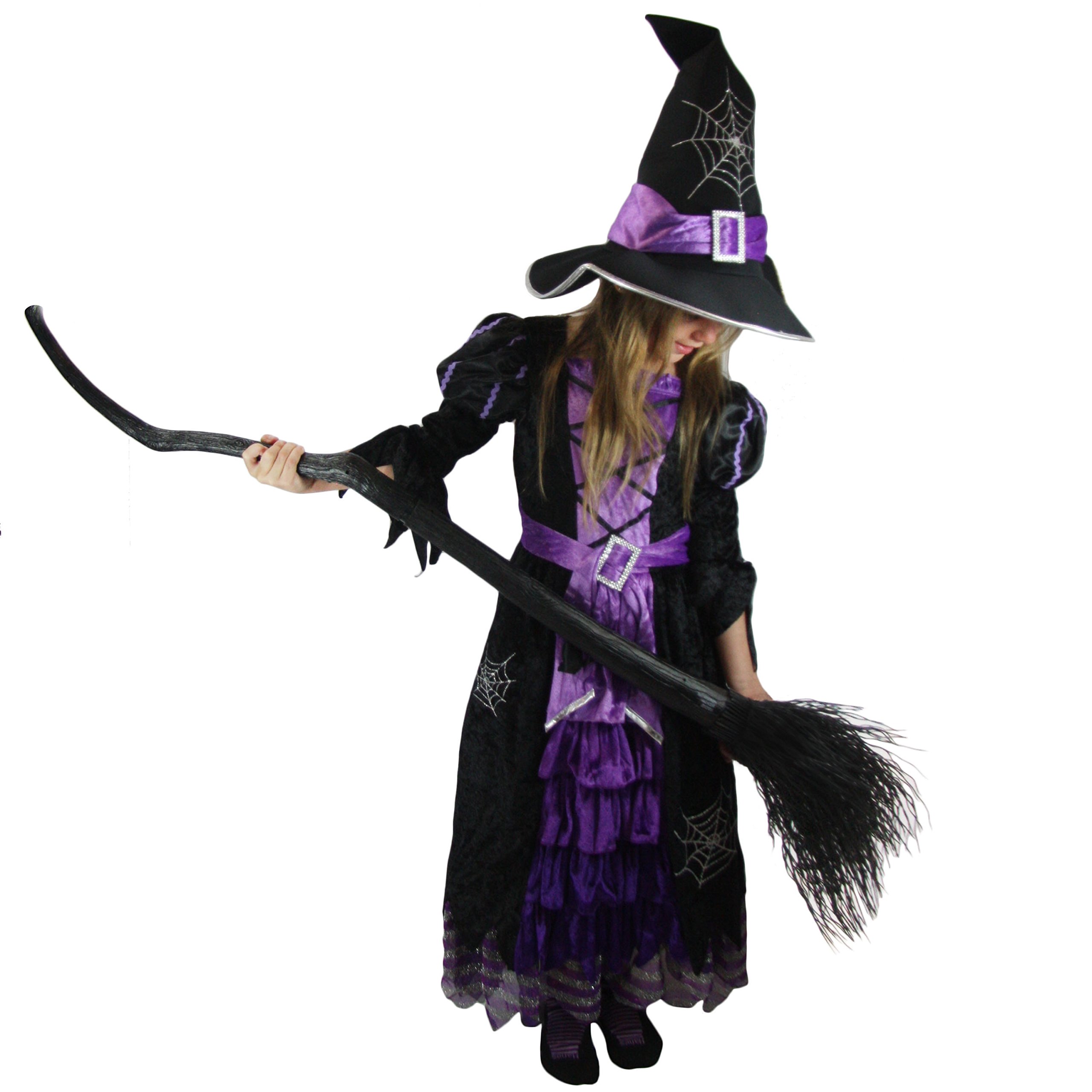 Spooktacular Creations Halloween Fairytale Witch Dress for Kids Cute Deluxe Costume with Broom for Toddler Role Play Parties Purple M 8-10 - View 4 of 7