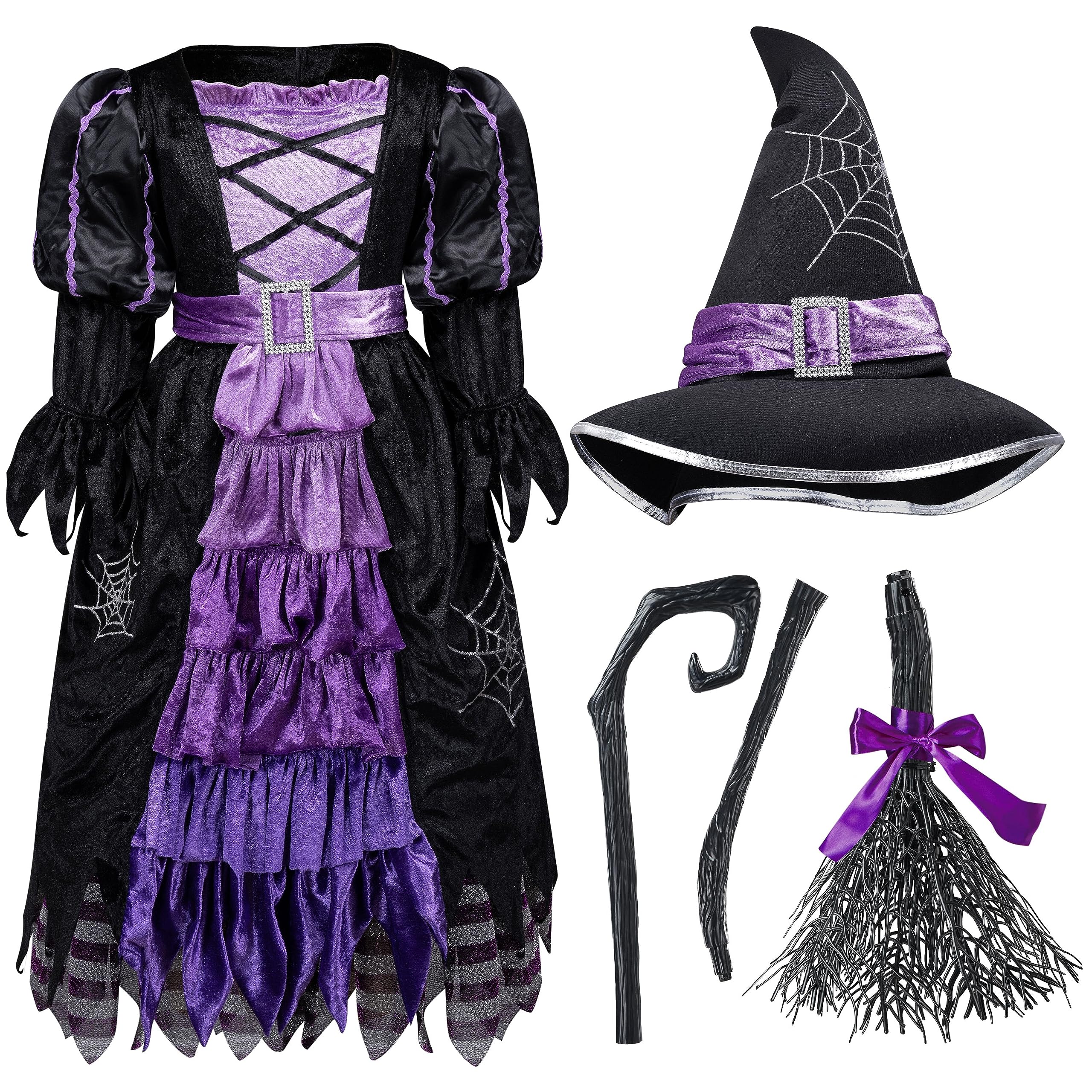 Spooktacular Creations Halloween Fairytale Witch Dress for Kids Cute Deluxe Costume with Broom for Toddler Role Play Parties Purple M 8-10 - View 5 of 7