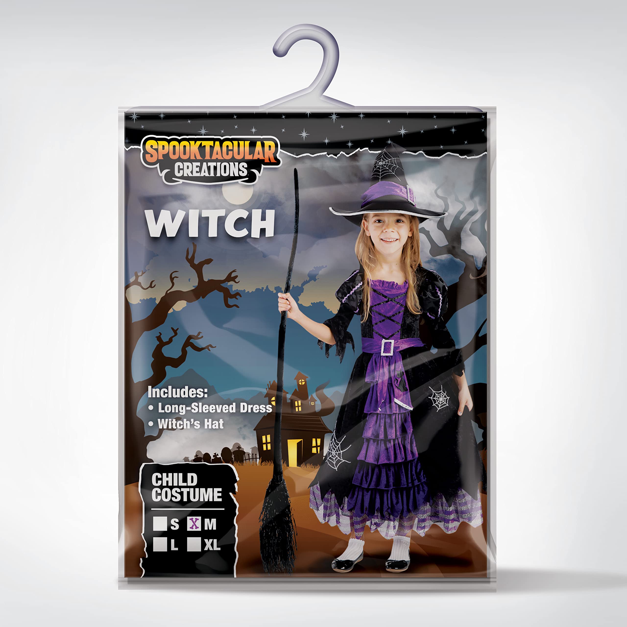 Spooktacular Creations Halloween Fairytale Witch Dress for Kids Cute Deluxe Costume with Broom for Toddler Role Play Parties Purple M 8-10 - View 7 of 7