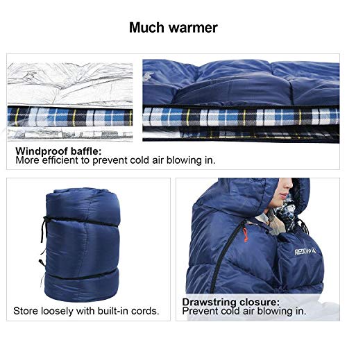 REDCAMP REDCAMP XL Cotton Flannel Sleeping Bag for Adults Comfortable Envelope with Compression Sack Navy Blue 91x35 inches 4lbs Filling - View 4 of 7