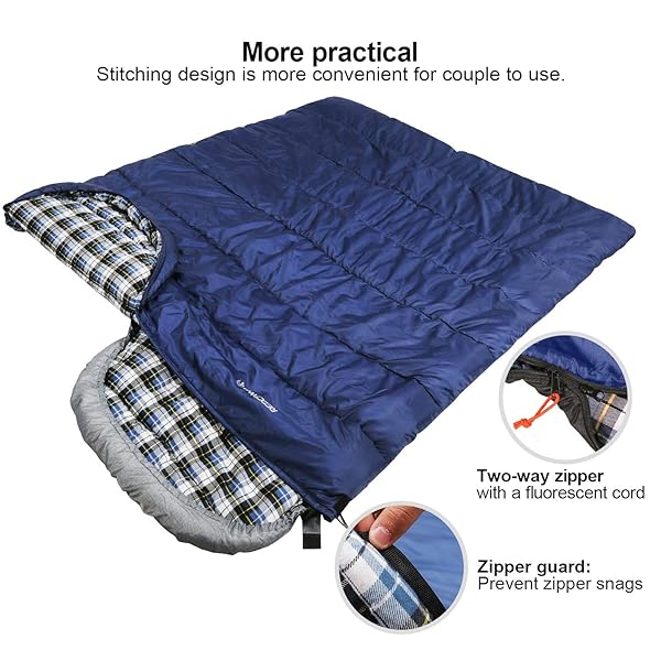 REDCAMP REDCAMP XL Cotton Flannel Sleeping Bag for Adults Comfortable Envelope with Compression Sack Navy Blue 91x35 inches 4lbs Filling - View 5 of 7