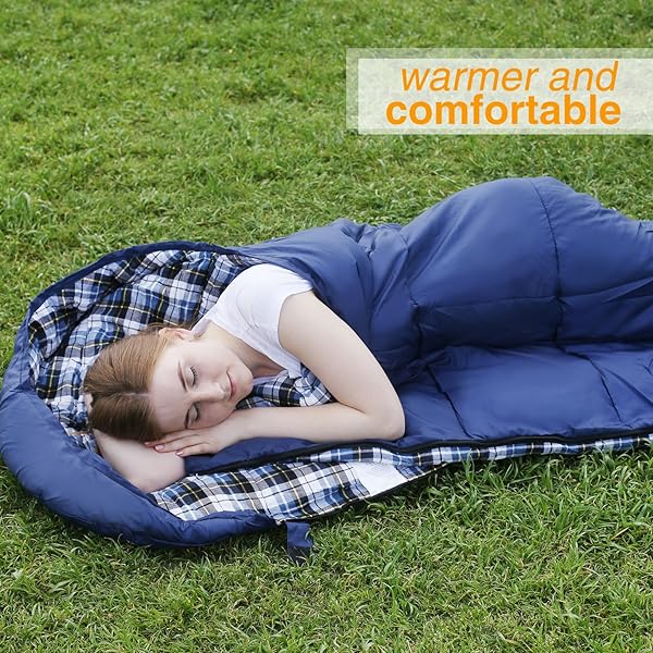 REDCAMP REDCAMP XL Cotton Flannel Sleeping Bag for Adults Comfortable Envelope with Compression Sack Navy Blue 91x35 inches 4lbs Filling - View 7 of 7