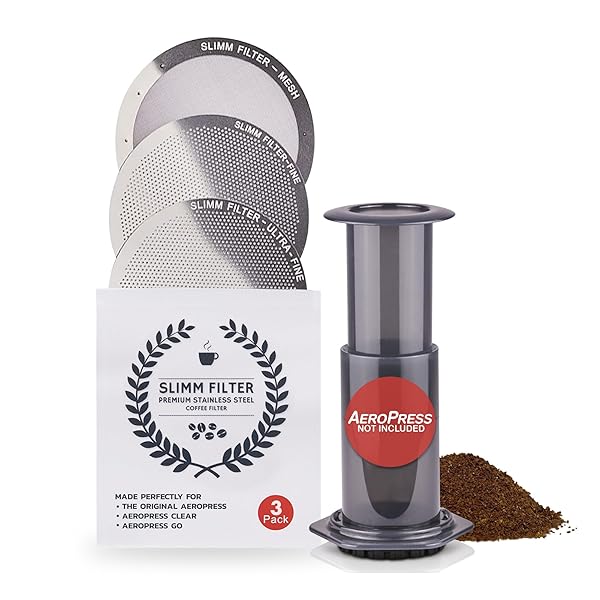 Slimm Filter Reusable Filter Set by Slimm Filter 3 Piece Stainless Steel Metal Mesh Fine Ultra-Fine for AeroPress Coffee and Espresso Maker