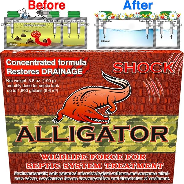 Alligator Shock Septic Treatment Cleaner Safe Enzyme and Bacteria for Toilet Closet Bio Active Organic Powder for Odor and Sludge Control