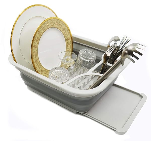 SAMMART Buy SAMMART Collapsible Dish Drainer & Board - Space-Saving, Portable Drying Rack for Kitchen Storage (Grey)