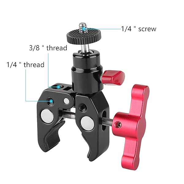 CAMVATE CAMVATE Super Clamp Articulated Mini Ball Head Mount with 1/4-20 Screw for DSLR Camera DIY Accessories Red - View 3 of 7