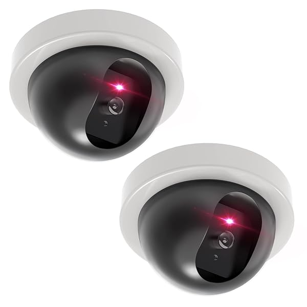 WALI WALI Dummy Fake Security CCTV Dome Camera with Flashing LED & Alert Stickers - 2 Pack, White | Enhance Home Security