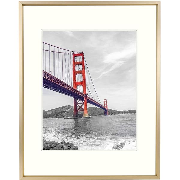 Frametory Frametory 11x14 Aluminum Photo Frame with Ivory Mat for 8x10 Pictures - Stylish Gold Metal Frame Collection