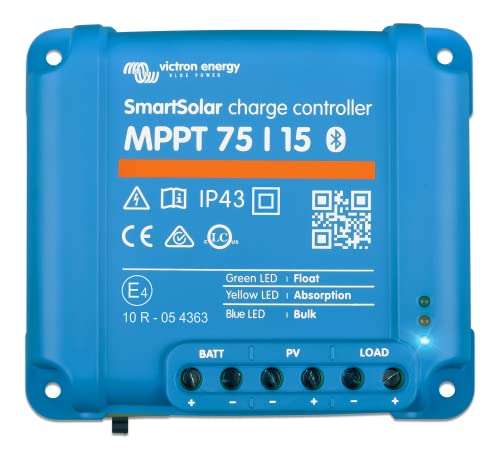 Victron Energy Victron Energy SmartSolar MPPT Charge Controller 15A - Bluetooth, 12/24V, 75V for Efficient Solar Panel Charging