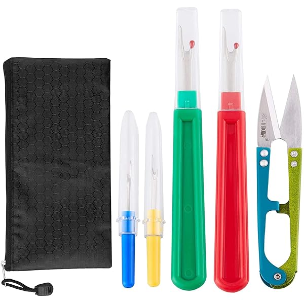 CampTek Seam Ripper & Thread Remover Kit: 2 Big & 2 Small Unpickers + Scissors for Easy Stitch Removal - Multi-Color Tools