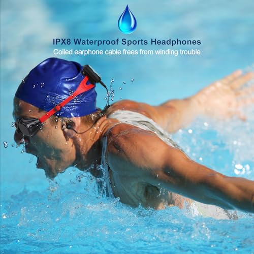 AGPTEK AGPTEK IPX8 Waterproof Earphones: Coiled Cable Swimming Earbuds with Stereo Audio - Black - View 2 of 7