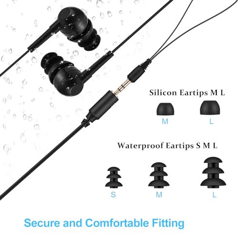 AGPTEK AGPTEK IPX8 Waterproof Earphones: Coiled Cable Swimming Earbuds with Stereo Audio - Black - View 4 of 7