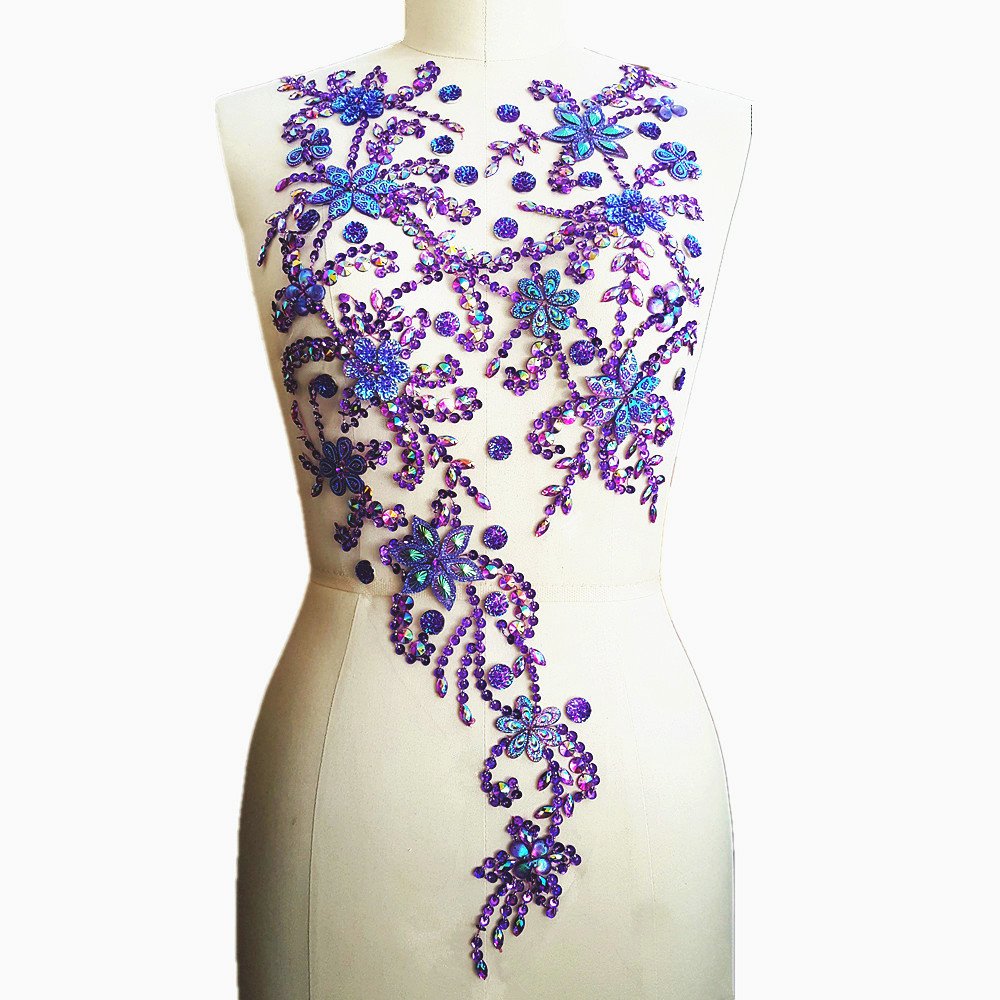 succi shan Noble Pure Handmade Beaded Crystal Patches Sew on Rhinestones Sequins for DIY Wedding Dress Trim 30x60cm Silver Color - View 8 of 8