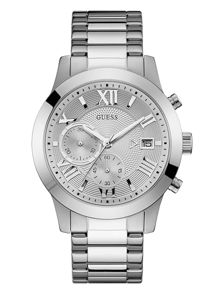 GUESS Stainless Steel Chronograph Bracelet Watch Silver-Tone U0668G7 with Date Feature Stylish and Durable Timepiece