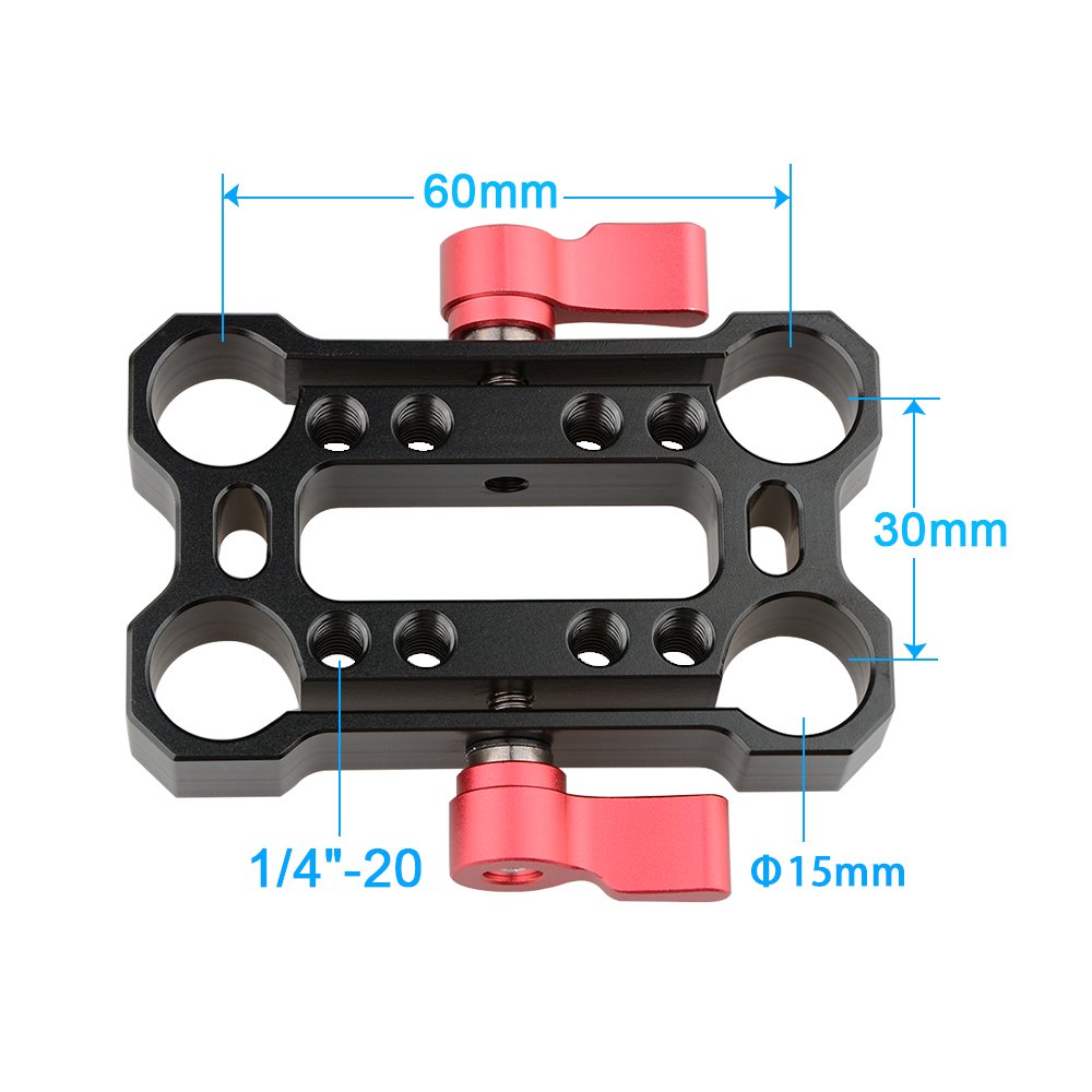 CAMVATE 15mm Rod Offset Raiser Clamp for Shoulder Rig Railblock System with Red Thumbscrew - View 2 of 6