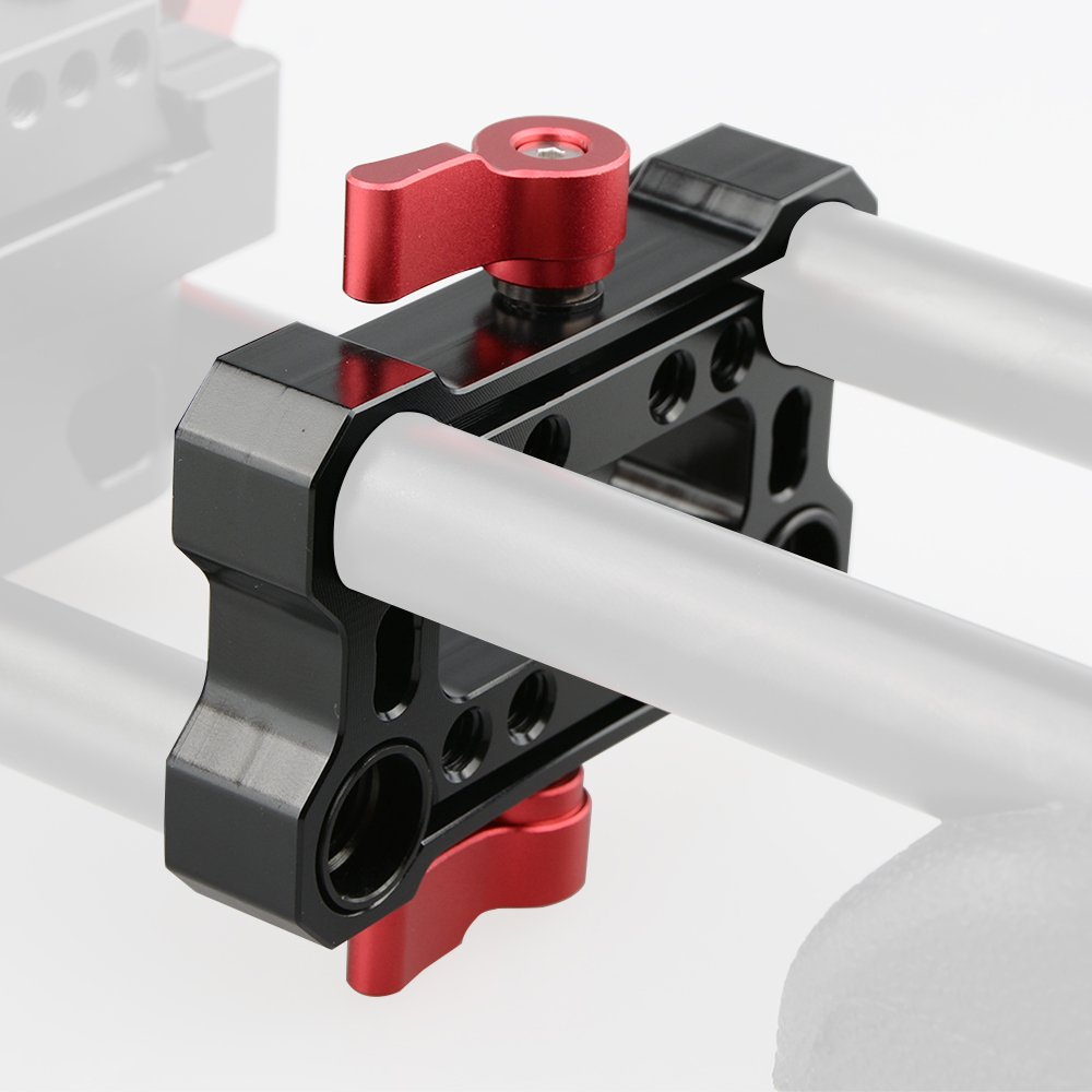 CAMVATE 15mm Rod Offset Raiser Clamp for Shoulder Rig Railblock System with Red Thumbscrew - View 3 of 6