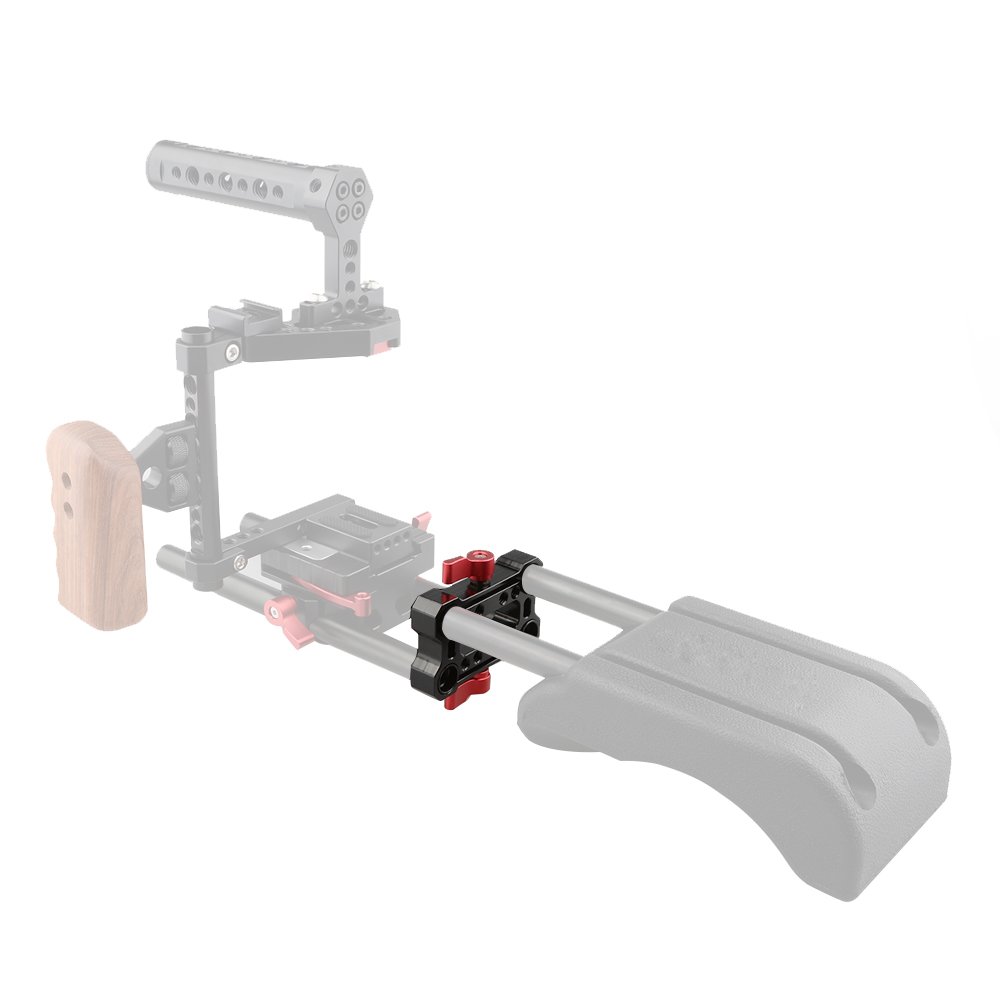 CAMVATE 15mm Rod Offset Raiser Clamp for Shoulder Rig Railblock System with Red Thumbscrew - View 4 of 6
