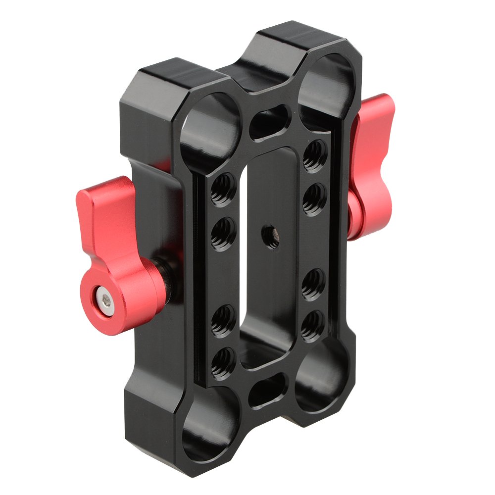 CAMVATE 15mm Rod Offset Raiser Clamp for Shoulder Rig Railblock System with Red Thumbscrew - View 5 of 6