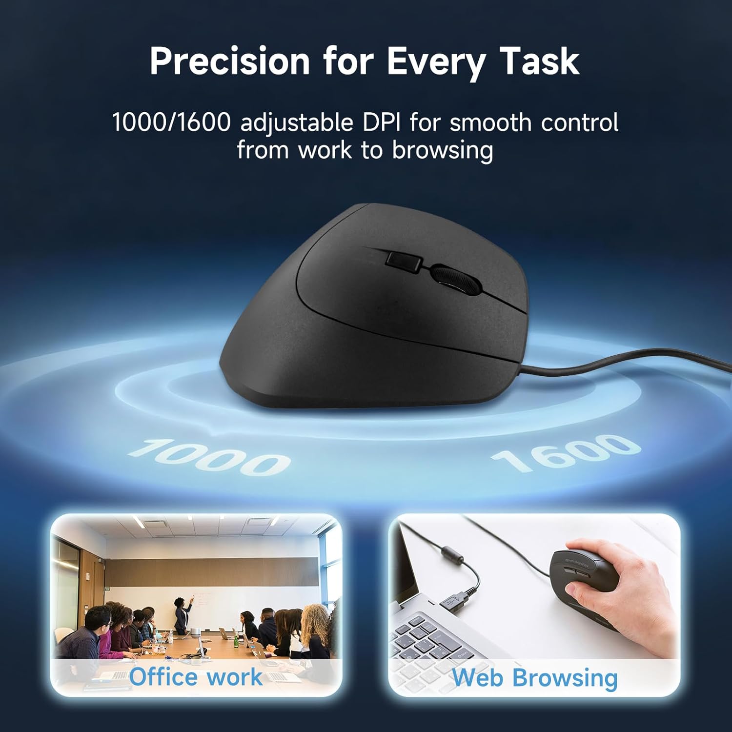 SANWA SANWA Wired Ergonomic Mouse Optical Vertical Mice Reduce Wrist Strain Adjustable DPI 6 Buttons Compatible with MacBook Laptop Desktop Windows Mac OS - View 3 of 9