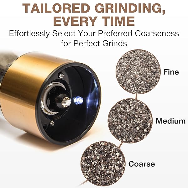 Eparé Epar Salt and Pepper Grinder Adjustable Ceramic Electric Spice Shaker with LED Light for Himalayan Salt and Black Peppercorns - View 3 of 8