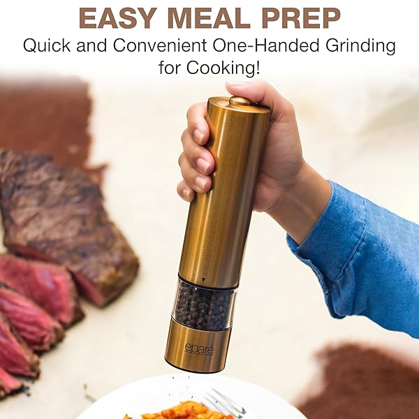 Eparé Epar Salt and Pepper Grinder Adjustable Ceramic Electric Spice Shaker with LED Light for Himalayan Salt and Black Peppercorns - View 4 of 8