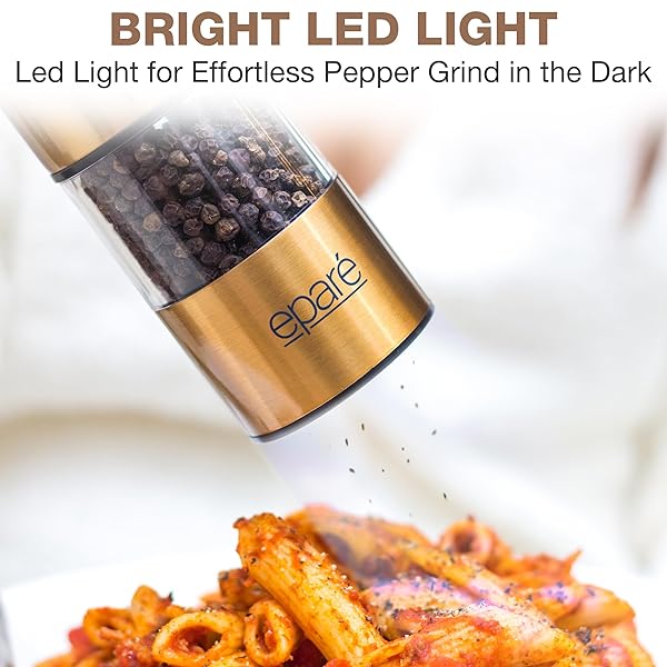 Eparé Epar Salt and Pepper Grinder Adjustable Ceramic Electric Spice Shaker with LED Light for Himalayan Salt and Black Peppercorns - View 7 of 8
