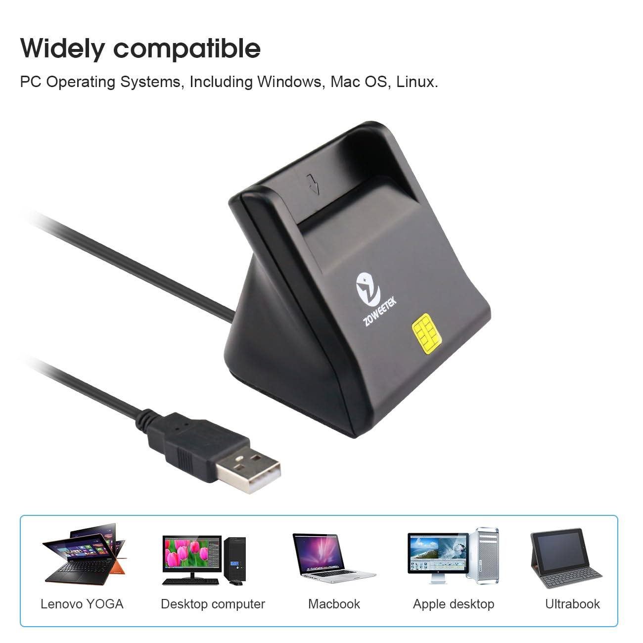 Zoweetek DOD Military USB Smart Card Reader for Windows Mac OS Linux Fast and Reliable Access - View 3 of 9