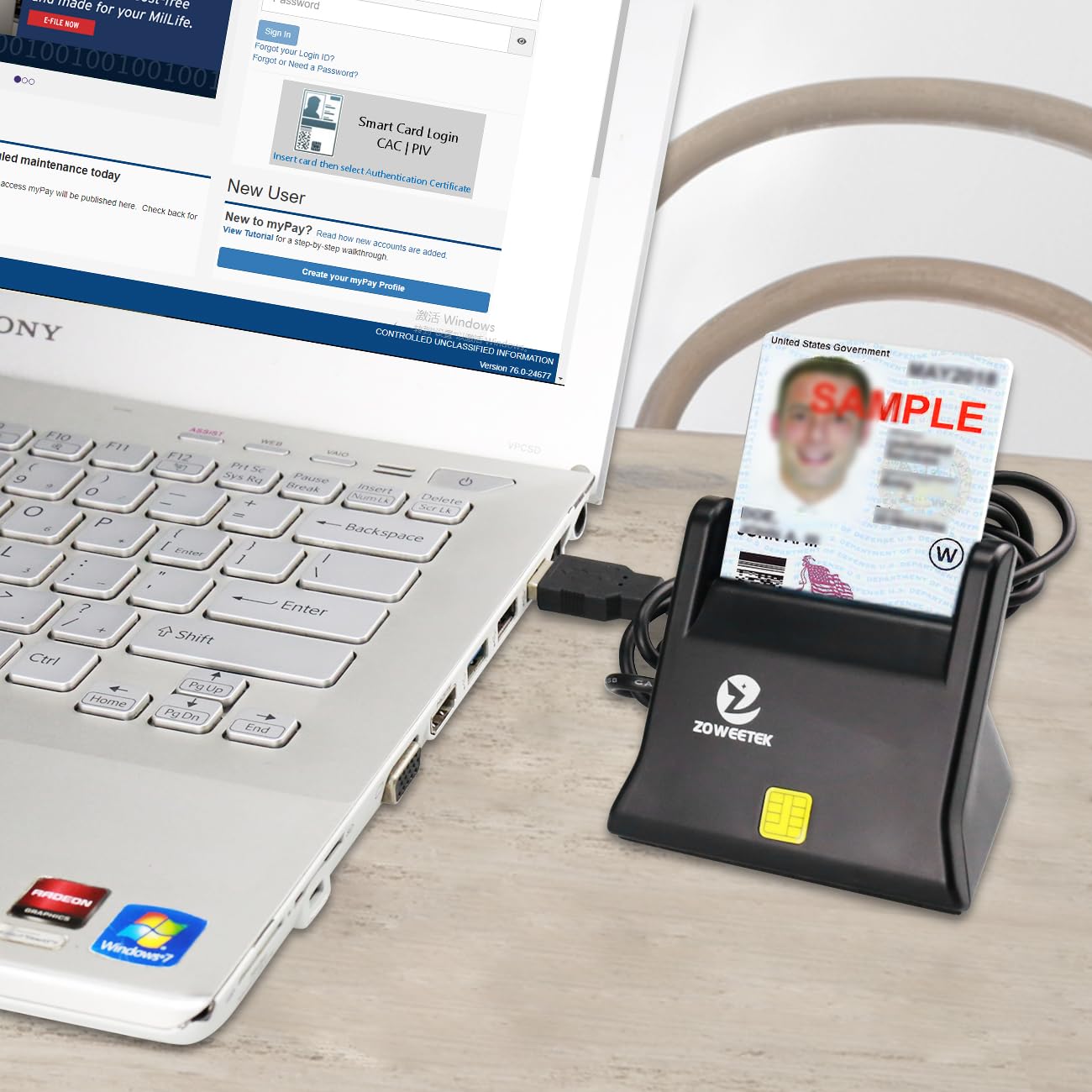 Zoweetek DOD Military USB Smart Card Reader for Windows Mac OS Linux Fast and Reliable Access - View 4 of 9