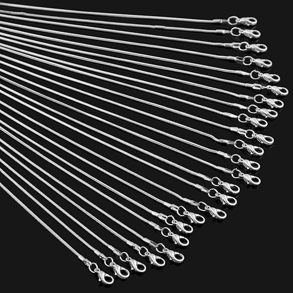 Cmidy 24pcs 24-Inch 925 Sterling Silver Plated Snake Chains for DIY Jewelry Making - Bulk Link Necklaces with Lobster Clasps - View 3 of 10
