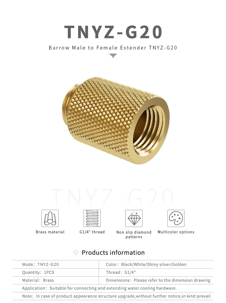 Barrow G14 Male to Female Extender Fitting 20mm Gold High Quality Connector - View 3 of 6