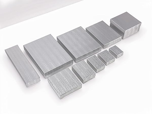 TheDisplayGuys For Your Modern Living TheDisplayGuys 25 Pack Kraft Paper Gift Boxes Jewelry Cases with Cotton Padding and Lid Silver Foil 8 x 2 x 1 Inches - View 5 of 8