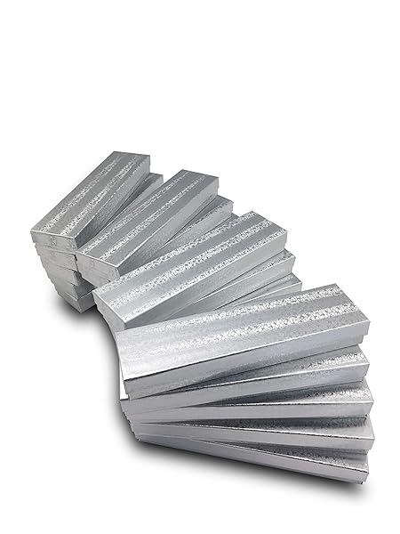 TheDisplayGuys For Your Modern Living TheDisplayGuys 25 Pack Kraft Paper Gift Boxes Jewelry Cases with Cotton Padding and Lid Silver Foil 8 x 2 x 1 Inches - View 6 of 8