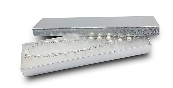 TheDisplayGuys For Your Modern Living TheDisplayGuys 25 Pack Kraft Paper Gift Boxes Jewelry Cases with Cotton Padding and Lid Silver Foil 8 x 2 x 1 Inches