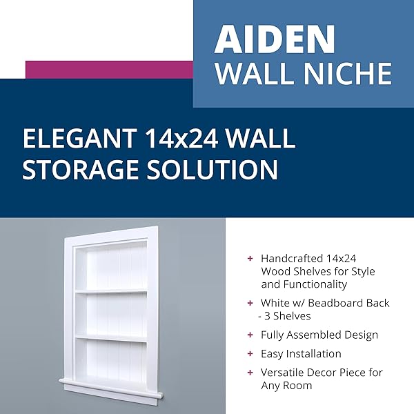 Fox Hollow Furnishings Fox Hollow Furnishings Aiden Recessed Wall Niche Medicine Cabinet 14x24 Real Wood Beadboard White Bathroom Insert Made in North America - View 2 of 6