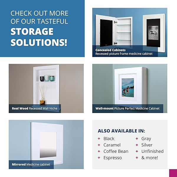 Fox Hollow Furnishings Fox Hollow Furnishings Aiden Recessed Wall Niche Medicine Cabinet 14x24 Real Wood Beadboard White Bathroom Insert Made in North America - View 5 of 6