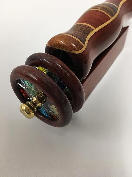 N & J N and J Kaleidoscope Padauk Wood 5.5 Inch Barrel Inlaid Teak Ebony Jalneem Double Jeweled Wheels Handcrafted in USA - View 2 of 6
