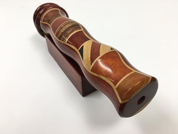 N & J N and J Kaleidoscope Padauk Wood 5.5 Inch Barrel Inlaid Teak Ebony Jalneem Double Jeweled Wheels Handcrafted in USA - View 3 of 6