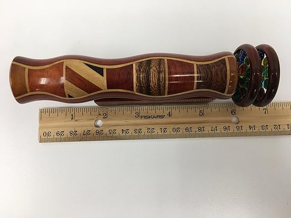 N & J N and J Kaleidoscope Padauk Wood 5.5 Inch Barrel Inlaid Teak Ebony Jalneem Double Jeweled Wheels Handcrafted in USA - View 4 of 6