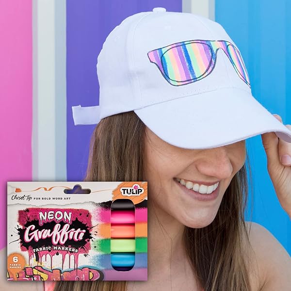 TULIP Premium Tulip Graffiti Fabric Markers 6pk - Neon Chisel Tip, Permanent & Child Safe for Creative Fabric Art - View 7 of 8