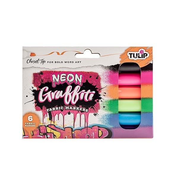 Premium Tulip Graffiti Fabric Markers 6pk - Neon Chisel Tip, Permanent & Child Safe for Creative Fabric Art