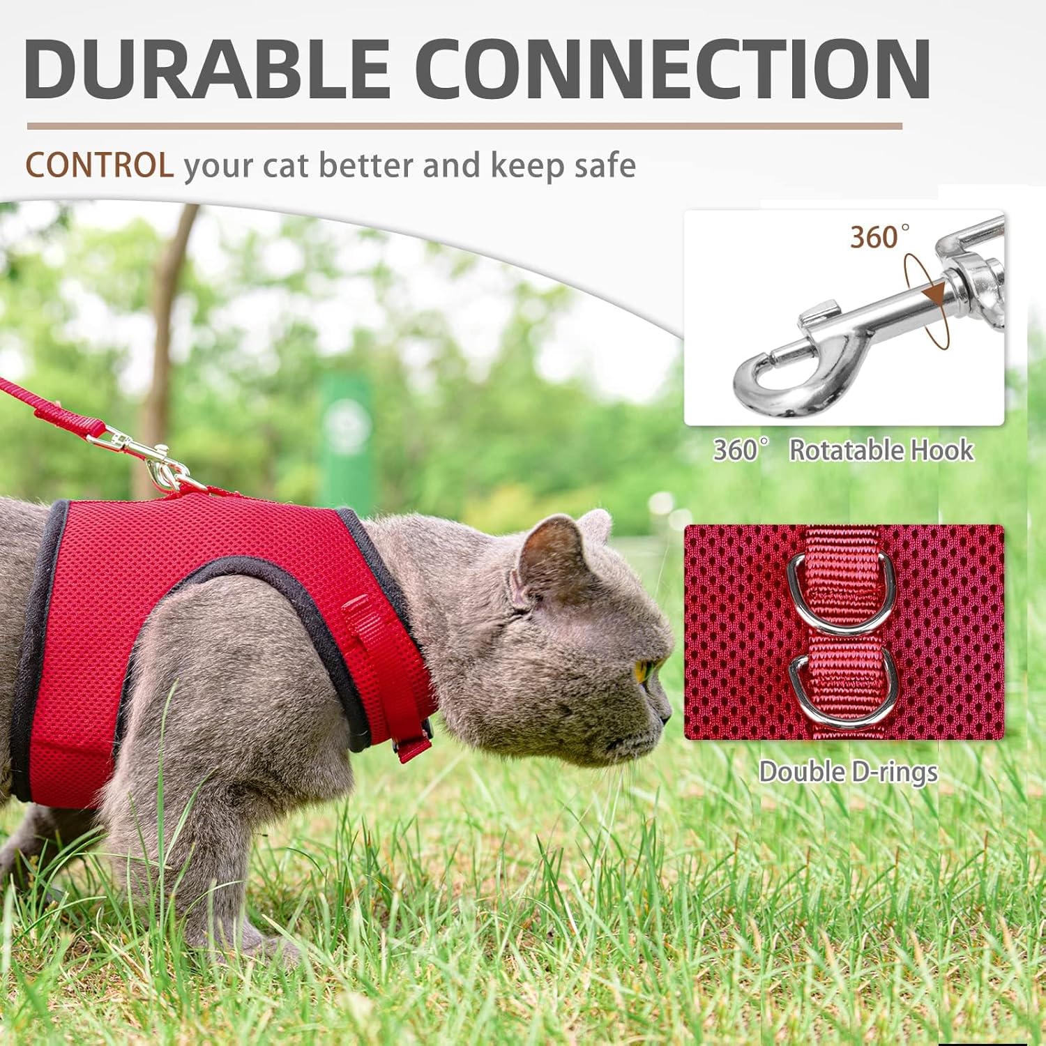 PUPTECK PUPTECK Soft Mesh Cat Vest Harness and Leash Set Escape Proof for Small Dogs and Cats Red Medium - View 4 of 7